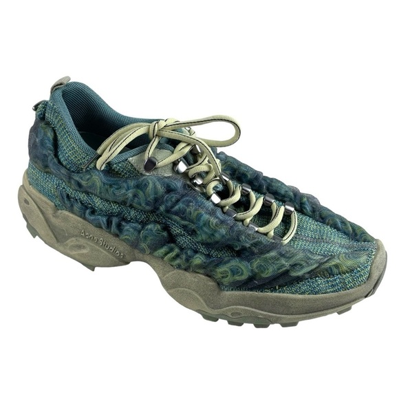 ACNE STUDIOS BUBBA CN255 BUBBLE KNIT BLUE GREEN LACE UP SNEAKER TENNIS SHOE - Picture 6 of 16